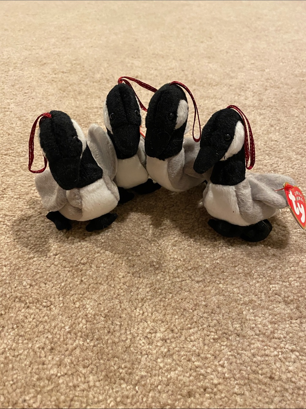 TY Plush Canada Goose Ornament - Gray & Black Small Pet Toy. Set of 4 “Loosy”